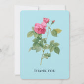 Pastel Blauw en Roze  Roos Botanisch Bedankkaart (Voorkant)