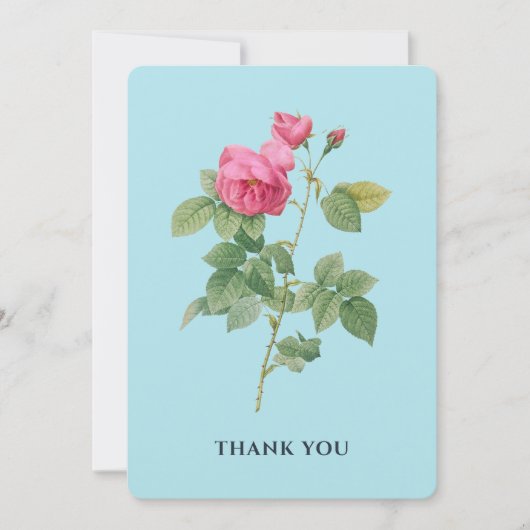 Pastel Blauw en Roze Roos Botanisch Bedankkaart (Voorkant)