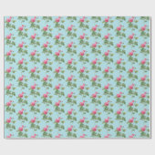 Pastel Blauw en Roze  Rustieke Bloemen Cadeaupapier (Vlak)