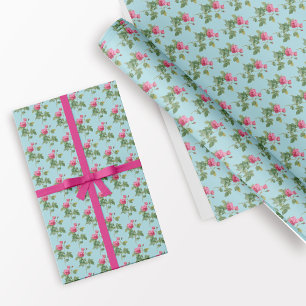 Pastel Blauw en Roze Rustieke Bloemen Cadeaupapier