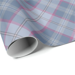 Pastel Blauw en Roze Tartan Gedroteerd Verpakkings Cadeaupapier
