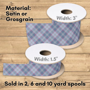 Pastel blauw en roze tartan satijnen lint