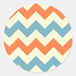 Pastel Blauw en Sinaasappel Chevron Stripes Ronde Sticker