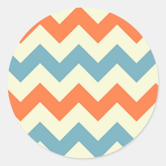 Pastel Blauw en Sinaasappel Chevron Stripes Ronde Sticker (Voorkant)
