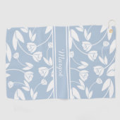 Pastel Blauw en Wit Bloem Silhouet Golfhanddoek (Horizontaal)
