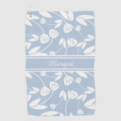 Pastel Blauw en Wit Bloem Silhouet Golfhanddoek (Voorkant)