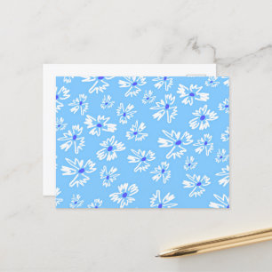 Pastel  Blauw en Wit Bloemen Briefkaart