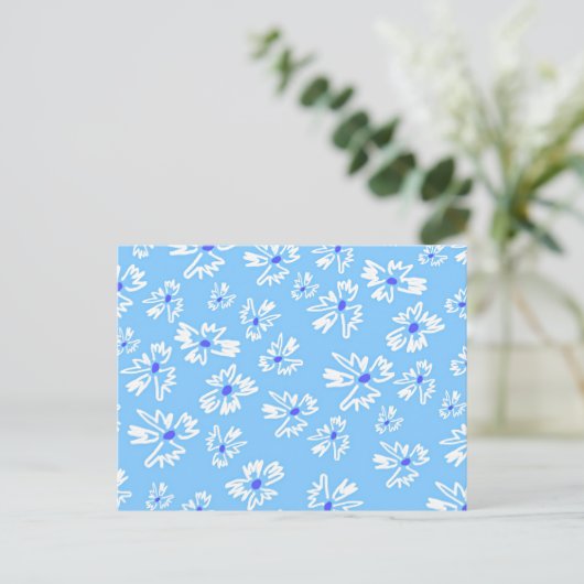 Pastel  Blauw en Wit Bloemen Briefkaart (Staand voorkant)