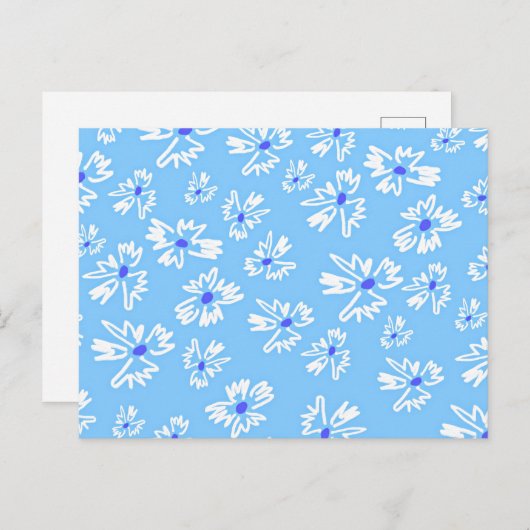 Pastel  Blauw en Wit Bloemen Briefkaart (Voorkant / Achterkant)