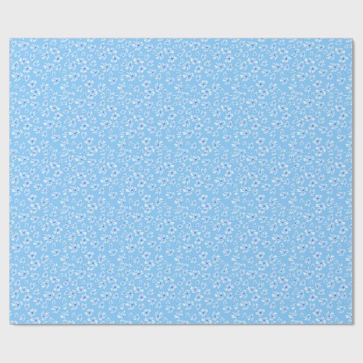 Pastel  Blauw en Wit Bloemen Cadeaupapier (Vlak)