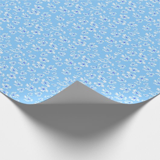 Pastel Blauw en Wit Bloemen Cadeaupapier (Hoek)