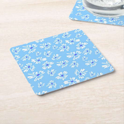 Pastel  Blauw en Wit Bloemen Kartonnen Onderzetters (Schuin)