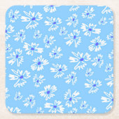 Pastel  Blauw en Wit Bloemen Kartonnen Onderzetters (Voorkant)