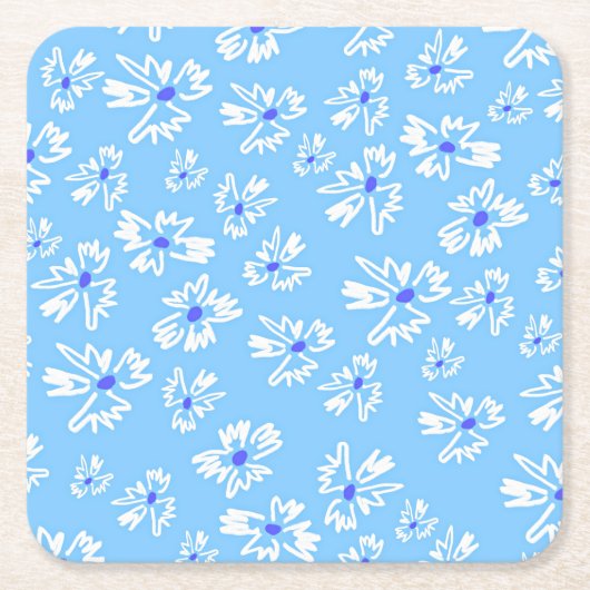 Pastel  Blauw en Wit Bloemen Kartonnen Onderzetters (Voorkant)