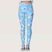 Pastel  Blauw en Wit Bloemen Leggings (Voorkant)