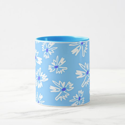 Pastel  Blauw en Wit Bloemen Mok (Midden)
