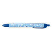 Pastel Blauw en Wit Bloemen Zwarte Inkt Pen (Bodem)