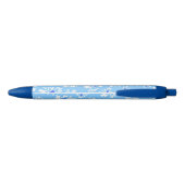 Pastel Blauw en Wit Bloemen Zwarte Inkt Pen (Achterkant)
