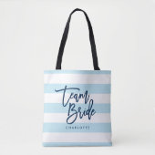 Pastel Blauw en Wit Strepen Blauw Team Bruid Tote Bag (Voorkant)