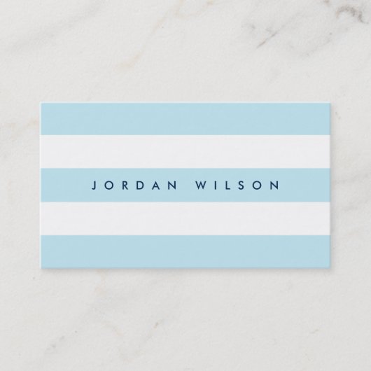 Pastel blauw en witte strepen blauw visitekaartje (Voorkant)