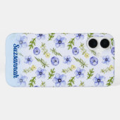 Pastel blauw geel bloemmotief groenpatroon op maat iPhone hoesje (Achterkant horizontaal)