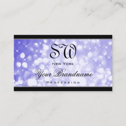 Pastel Blauw Glitter Sparkle Stars Monogram Zwart Visitekaartje (Voorkant)