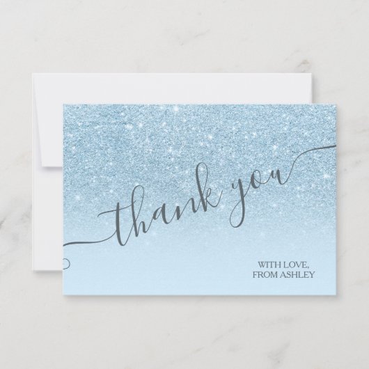Pastel blauw glitter sparkles ombre dank u bedankkaart (Voorkant)