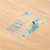 Pastel Blauw Goud Bloemen Indische Peacock Bruilof Acryl Uitnodigingen (Laagn)