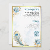 Pastel Blauw Goud Bloemen Indische Peacock Bruilof Kaart (Achterkant)