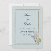Pastel blauw goud lavendel roze flora Save The Dat Kaart (Voorkant)