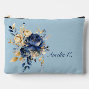 Pastel Blauw & Goud Waterverf Bloemen Cosmetische  Etui