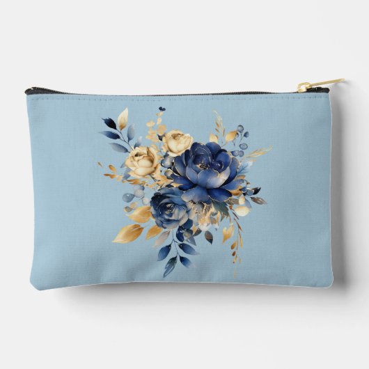 Pastel Blauw & Goud Waterverf Bloemen Cosmetische  Etui (Achterkant)