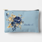 Pastel Blauw & Goud Waterverf Bloemen Cosmetische  Etui (Voorkant)