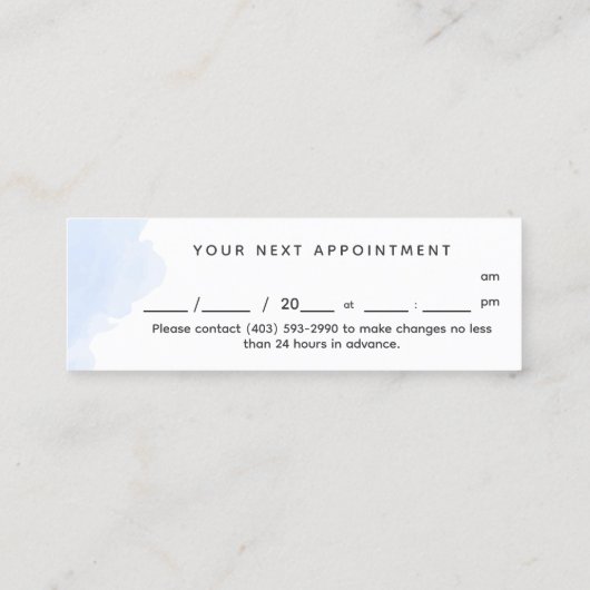 Pastel Blauw & Gouden Waterverf Elegante Afspraak Mini Visitekaartje (Achterkant)