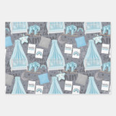 PASTEL BLAUW & GRIJS BABY ARTIKELEN BLOEMEN SPEELG INPAKPAPIER VEL (Voorkant 3)