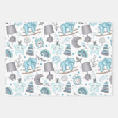 PASTEL BLAUW & GRIJS BABY ARTIKELEN BLOEMEN SPEELG INPAKPAPIER VEL (Voorkant)