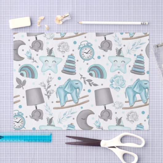PASTEL BLAUW & GRIJS BABY BOY ITEMS TISSUEPAPIER (Craft)