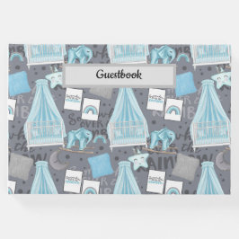 PASTEL BLAUW & GRIJS BABY KINDERKAMER SCENE GASTENBOEK