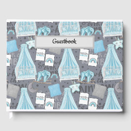 PASTEL BLAUW & GRIJS BABY KINDERKAMER SCENE GASTENBOEK