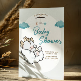 Pastel Blauw Grijs Slaapwolk Baby Dragon Kaart