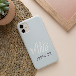 Pastel blauw-grijze nieuwe mevrouw achternaam brui iPhone 16 hoesje