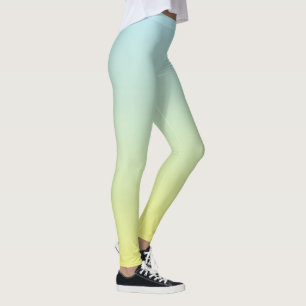 Pastel Blauw, Groen en Geel Ombre Fade Leggings