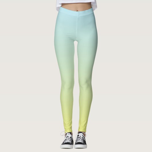 Pastel Blauw, Groen en Geel Ombre Fade Leggings (Voorkant)