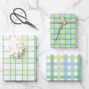 Pastel blauw groen gepleisterd geblokt gingham inpakpapier vel