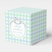 Pastel blauw groen schommelpaard crest baby shower bedankdoosjes (Voorkant Zijde)