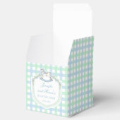 Pastel blauw groen schommelpaard crest baby shower bedankdoosjes (Geopend)