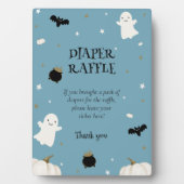 Pastel Blauw Halloween Baby shower Luier Raffle Fotoplaat (voorkant)