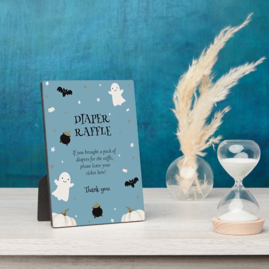 Pastel Blauw Halloween Baby shower Luier Raffle Fotoplaat (Zijkant)