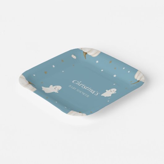 Pastel Blauw Halloween Baby shower Papier Bord (Gebogen)