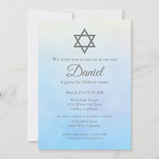Pastel Blauw Joods Baby Naming Ceremony Brit Milah Kaart (Voorkant)